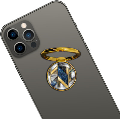 Swap-n-Snap GOLD HOLO-RING PHONE GRIP & STAND GEO BLUE DESIGN & SWAP MAGNET LOGO Mobile Holder