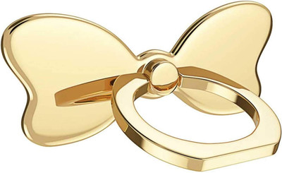 PRH Bow Shape (Gold) Metal Mobile Phone Finger Ring with Kickstand 360° Rotation Mobile Holder