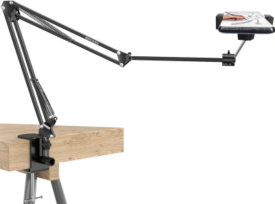 BROLAVIYA New Extra Long Arm, Overhead Mobile Stand, 2 Way Base Clamp and Mobile Bracket Mobile Holder