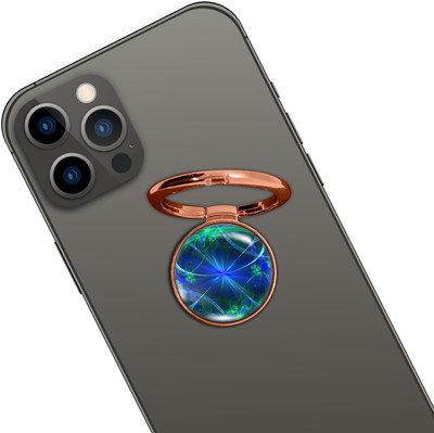 Swap-n-Snap ROSE GOLD HOLO-RING PHONE GRIP & STAND BLUE ORB DESIGN & SWAP MAGNET LOGO Mobile Holder