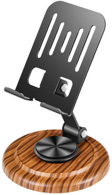 BITWEAVE 360°Rotating Foldable Phone /Tablet Holder Adjustable Stand with Wood Grain Base Mobile Holder