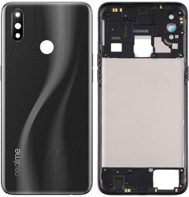 Sandreezz Realme 3 Pro (with Proper Logo) (With Middle Ring & Side Volume Power Buttons) Back Panel(Carbon Gray)