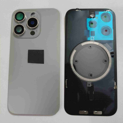HNVIEW IPHONE 15 PRO Back glass panel with camera lens and wireless magnet Back Panel(Silver)