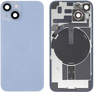 Kraze4blaze Apple iPhone 14 Plus Real Housing Glass + Camera Lens + Metal Plate + Magsafe Magnets Back Panel(Blue)