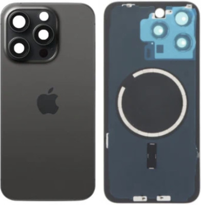 Flipkart SmartBuy Apple iPhone 15 Pro Rear Back Glass with Camera Lens Cover + MagSafe Magnet Ring Back Panel(Black Titanium)