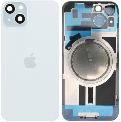 Sandreezz Apple iPhone 15 Plus Rear Housing Glass + Camera Lens + Metal Plate + Magsafe Magnets Back Panel(Blue)