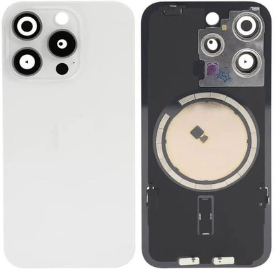 KezeMize Apple iPhone 15 Pro Real Housing Glass + Camera Lens + Metal Plate + Magsafe Magnets Back Panel(White Titanium)