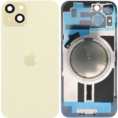 Sandreezz Apple iPhone 15 Plus Rear Housing Glass + Camera Lens + Metal Plate + Magsafe Magnets Back Panel(Yellow)
