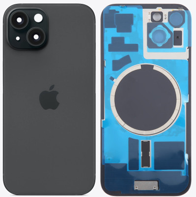 Flipkart SmartBuy Apple iPhone 15 Battery Back Glass with Camera Lens Cover + MagSafe Magnet Back Panel(Black)