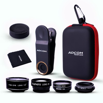 ADCOM 5 in 1 Mobile Camera Lens Kit - 0.63x Wide Angle Lens & 15x Macro Lens + 2x Telephoto Lens + CPL + 198° Fisheye Lens - Universal Clip On Cell Phone Travel Lens for Professional Photography - Mobile Phone Lens