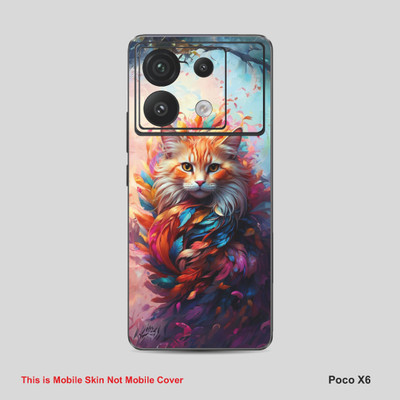 VYBE The Smart Choice Poco X6 Cat Mobile Skin Mobile Skin(Light Orange, Multi Color A15)