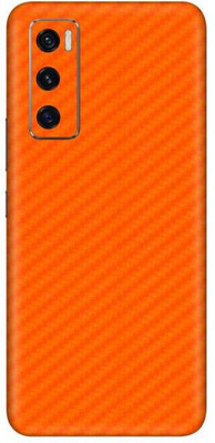 Vcare GadGets Vivo V20 SE Mobile Skin(Fiber Carbon Orange)