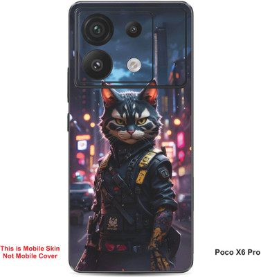 VYBE The Smart Choice Poco X6 Pro Ninja Cat Embossed Mobile Skin(Bright Grey 2)