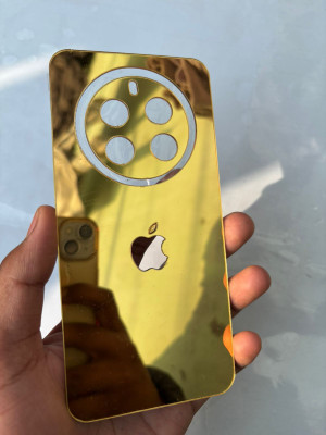 TWROP REALME 12 PLUS 5G ACRYLIC MIRROR APPLE LOGO. Mobile Skin(Gold)