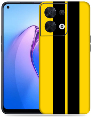 SkinoMania Oppo Reno 8 5G Mobile Skin(Multicolor Yellow & Black Strips)