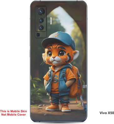 VYBE The Smart Choice Vivo X50 Tiger Cartoon Embossed Mobile Skin(Ruddy Brown B7)