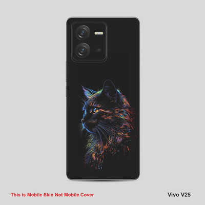 VYBE The Smart Choice Vivo V25 Cat Mobile Skin Mobile Skin(Black Cyan A35)