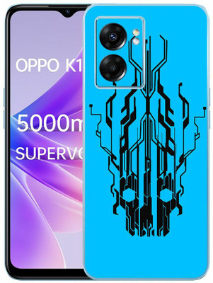 FCS OPPO K10 5G Printed Back skin Mobile Skin(Digital Flaming Cyber Skull Blue Skin)