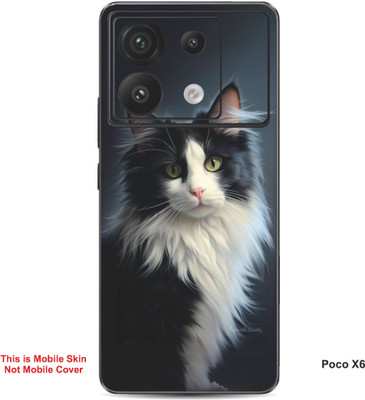 VYBE The Smart Choice Poco X6 Cat Embossed Mobile Skin(Deep Black 1)