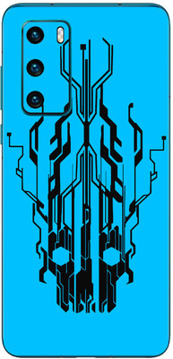 FCS Huawei P40 4G Printed Back skin Mobile Skin(Digital Flaming Cyber Skull Blue)