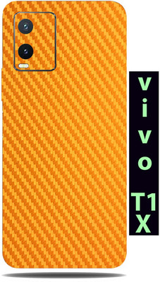 TJ CREATION Vivo T1X 4G, Golden Carbon Fibre Mobile Skin(Golden Carbon Fibre Skin With High Matte Finish.)