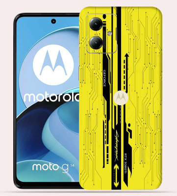 Satisfactory Motorola Moto G14, Yellow Cyberpunk, OggyBaba Mobile Skin(Multicolor Mobile Skin With camera)