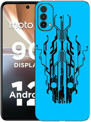 FCS Motorola Moto E40 Printed Back Skin: Digital Flaming Cyber Skull Blue Mobile Skin(Digital Flaming Cyber Skull Blue Skin)