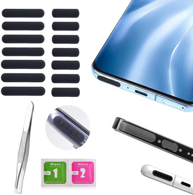 MAK Dustproof Net Stickers, Speaker Mesh Adhesive Sticker(7+7 pcs with Free Forceps) Audio Jack Black Anti-dust Plug(Mobile, Tablet Pack of 14)