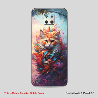 VYBE The Smart Choice Redmi Note 9S Cat Mobile Skin Mobile Skin(Light Orange, Multi Color A28)