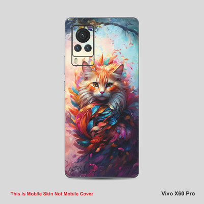VYBE The Smart Choice Vivo X60 Pro Cat Mobile Skin Mobile Skin(Light Orange, Multi Color A6)