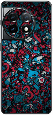 FCS OnePlus 11 5G Printed Back Skin: Red Blue Texture Mobile Skin(Red Blue Texture Skin)