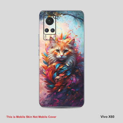 VYBE The Smart Choice Vivo X60 Cat Mobile Skin Mobile Skin(Light Orange, Multi Color A5)