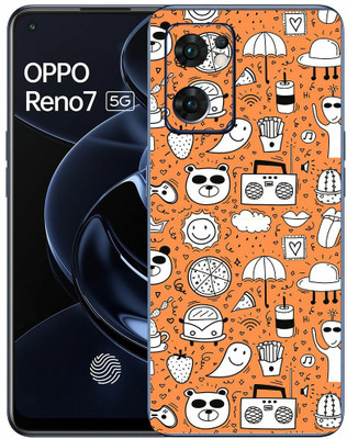 FCS Oppo Reno7 5G Printed Back Skin: Yellow Pattern Mobile Skin(Yellow Pattern Skin)
