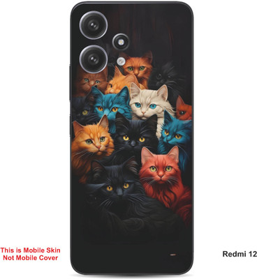 VYBE The Smart Choice Redmi 12 Cat Embossed Mobile Skin(Deep Black 7)