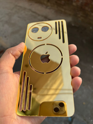 TWUAOP REALME 11X 5G MIRROR BACK PANNEL ACRYLIC SHEET MERO APPLE. Mobile Skin(Gold)