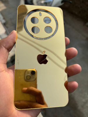 TWROP REALME 12 PLUS 5G ACRYLIC MIRROR APPLE LOGO. Mobile Skin(Gold)