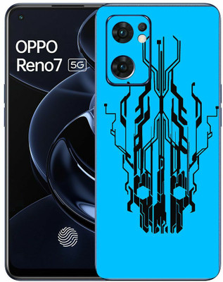 FCS Oppo Reno7 5G Printed Back Skin: Digital Flaming Cyber Skull Blue Mobile Skin(Digital Flaming Cyber Skull Blue Skin)