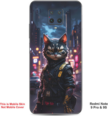 VYBE The Smart Choice Redmi Note 9S Ninja Cat Embossed Mobile Skin(Bright Grey 17)