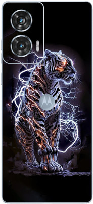 mehra Motorola Edge 50 Fusion Black Lion Leather Premium FullBack & Side CoverageTheme Mobile Skin(Multicolor)