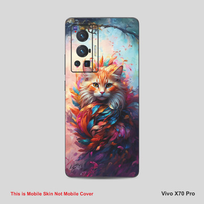 VYBE The Smart Choice Vivo X70 Pro Cat Mobile Skin Mobile Skin(Light Orange, Multi Color A8)