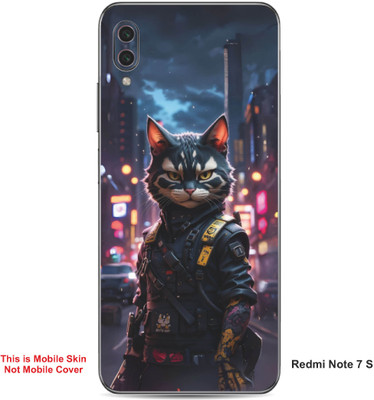 VYBE The Smart Choice Redmi Note 7 S Ninja Cat Embossed Mobile Skin(Bright Grey 12)