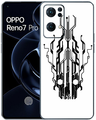 FCS Oppo Reno 7 Pro 5G Printed Back Skin Mobile Skin(Digital Flaming Cyber Skull White Skin)