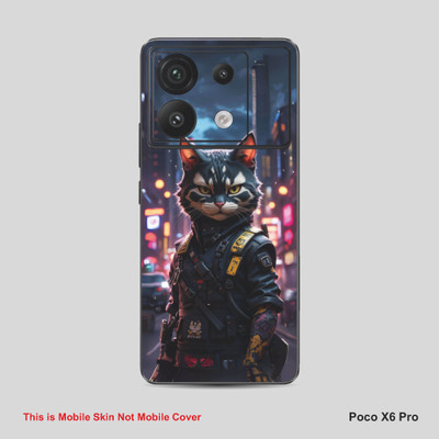 VYBE The Smart Choice Poco X6 Pro Anime Ninja Cat Mobile Skin Mobile Skin(Pinkish Purple, Dusty Grey A16)