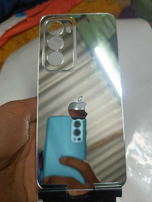 TWUAOP OPPO RENO 12 5G MIRROR BACK PANNEL ACRYLIC SHEET APPLE Mobile Skin(Silver)
