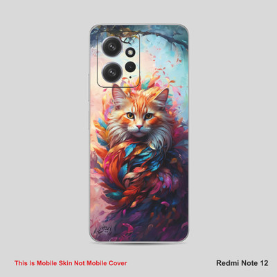 VYBE The Smart Choice Redmi Note 12 Cat Mobile Skin Mobile Skin(Light Orange, Multi Color A32)