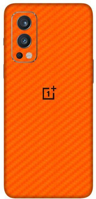 Vcare GadGets One Plus Nord 2 5G Skin Back Side With Camera Protection High Quality Premium Mobile Skin(Orange Carbon Fiber)