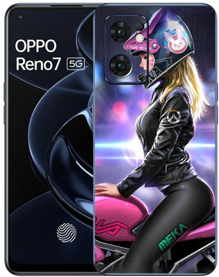 FCS Oppo Reno7 5G Printed Back Skin: Girl With Bike Mobile Skin(Girl With Bike Skin)