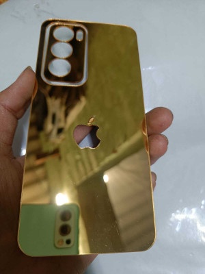TWUAOP OPPO RENO 12 PRO 5G MIRROR BACK PANNEL ACRYLIC SHEET APPLE Mobile Skin(Gold)
