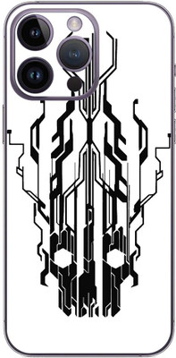 FCS iPhone 14 Pro Printed Back skin Mobile Skin(Digital Flaming Cyber Skull White Skin)