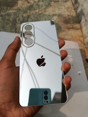 TWROP OPPO K12X 5G ACRYLIC MIRROR APPLE LOGO. Mobile Skin(Silver)